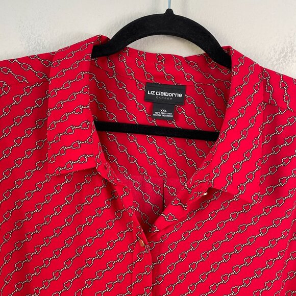 Liz Claiborne Career Womens Plus XXL Red Heart Chain Print Blouse Long Sleeve - Picture 6 of 10
